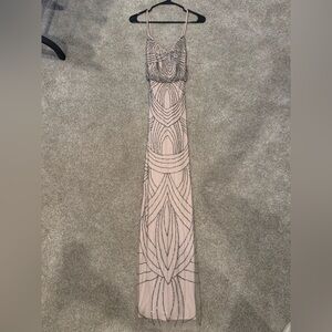 Adrianna Papell Pink Beaded Maxi Dress